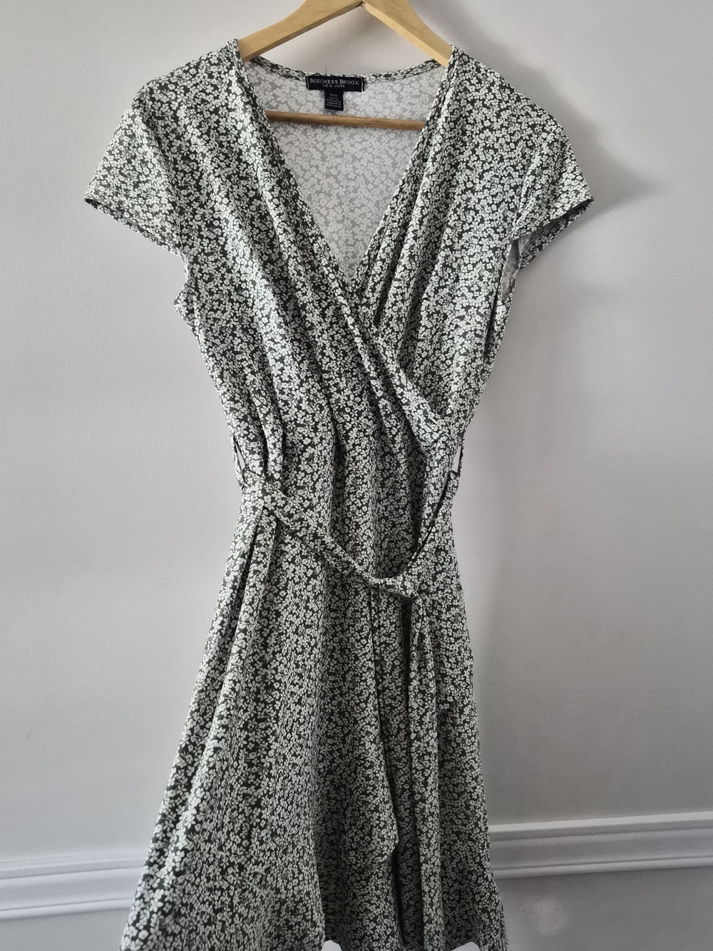 Green and White Floral Wrap Dress